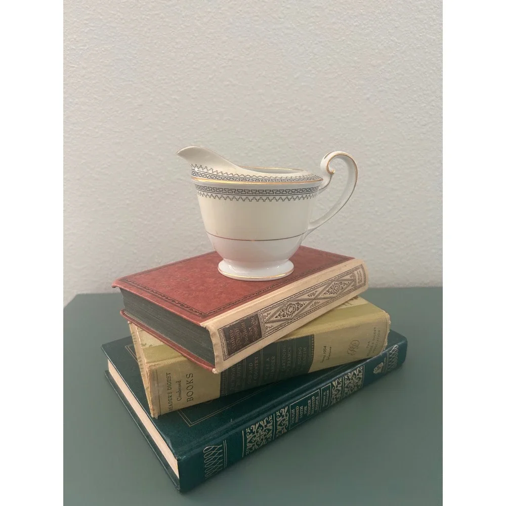 Noritake‎ Vintage Porcelain Creamer Greek Key Black Gold Trim Made in Japan